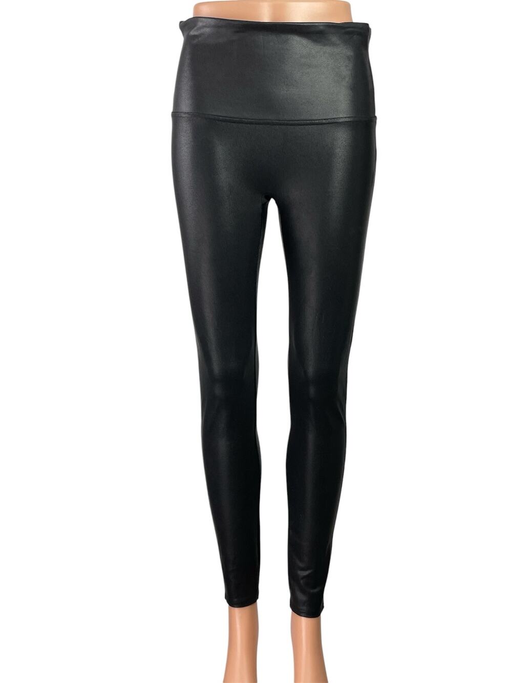 Spanx Womens Black Faux Vegan Leather Mid Rise Skinny Trousers Leggings Pants XL